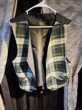 Mens Vest 42 Tartan Plaid Blue Green